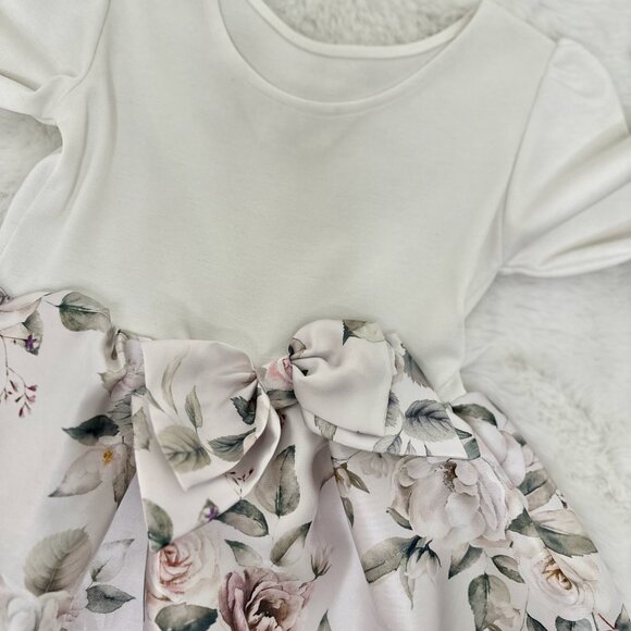 H&M Girls Floral Long-Sleeve Dress – White & Soft Rose Print - Picture 4 of 9